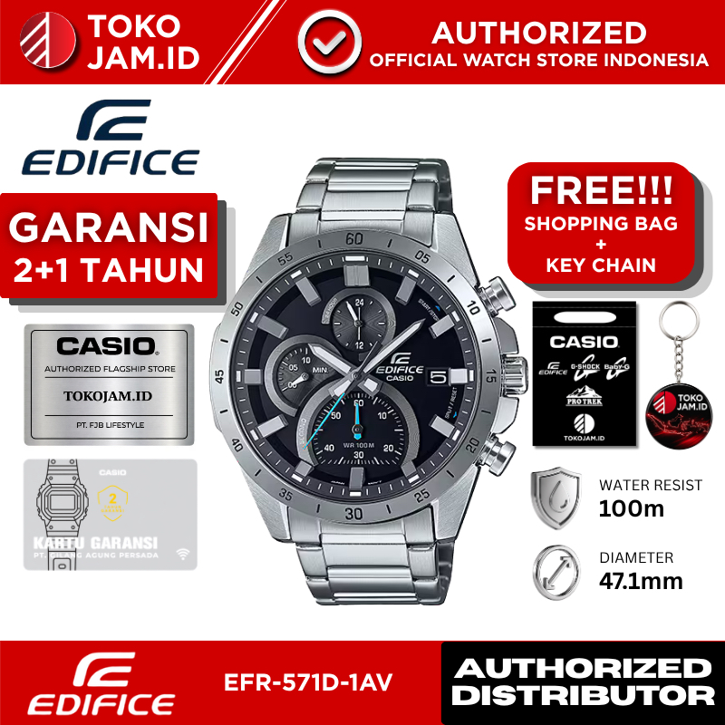 Casio Edifice EFR-571D-1AVUDF Analog Chronograph Black Dial Stainless Steel Bracelet Sport Elegant W