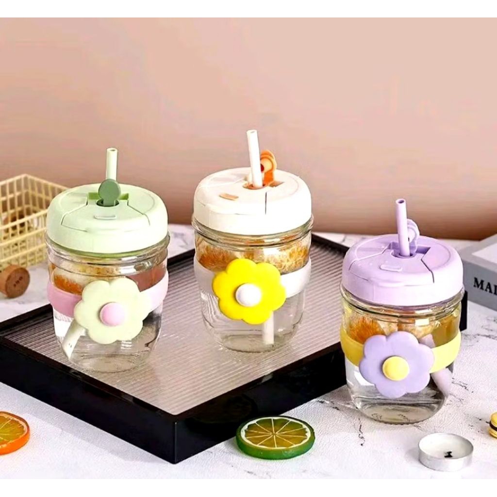 B (B52) GELAS LUCU AESTHETIC / TUMBLER KACA / TUMBLER KOREA CUTE FLOWER SERIES