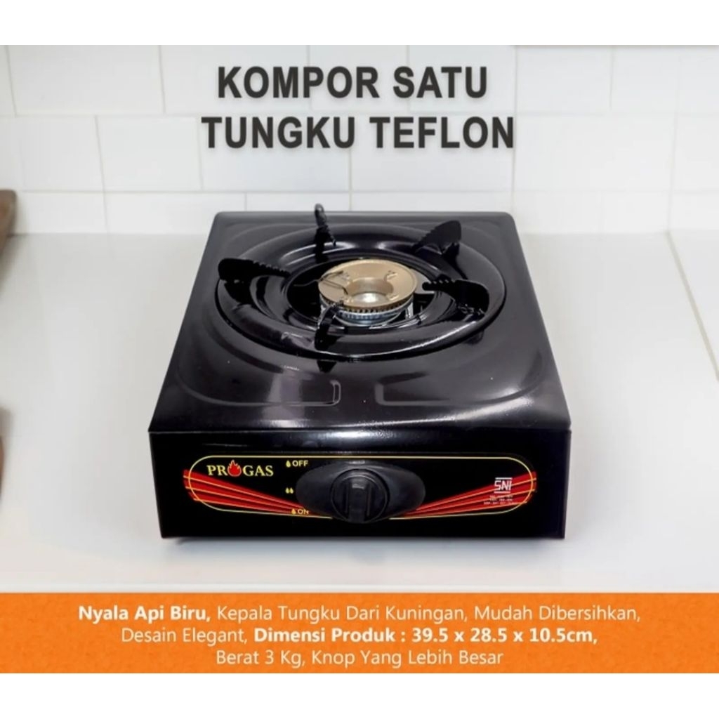 Kompor Gas 1 Tungku Progas Teflon PG169 2 Tungku PG269
