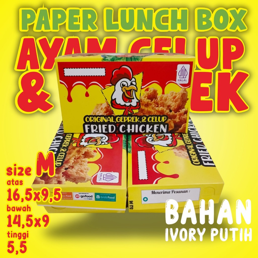 SIZE M -isi 100- IVORY NON LAMINASI- Paper Lunch Box Ayam celup Fried Chicken Dkriuk
