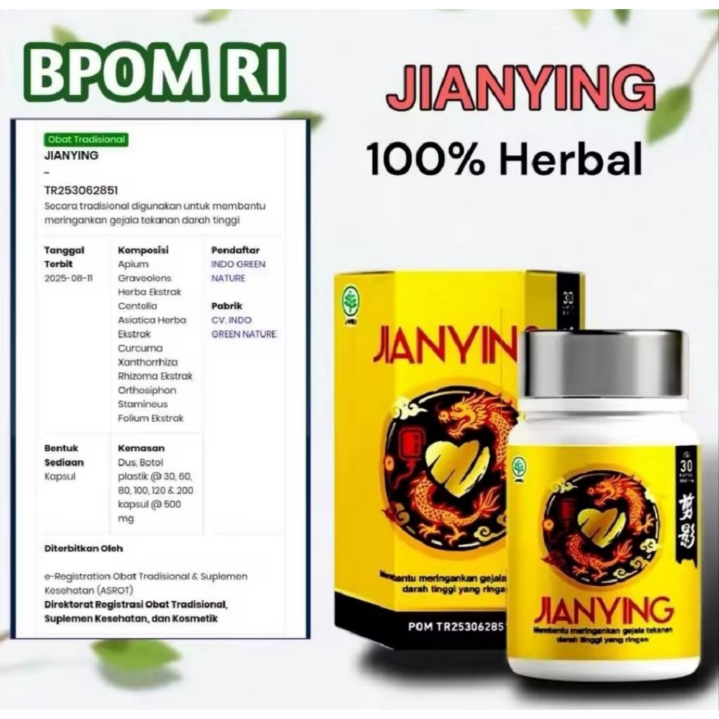 JIANYING Kapsul Herbal BPOM Hipertensi Kolesterol Pusing Kesemutan Kebas Jianying Mujarab
