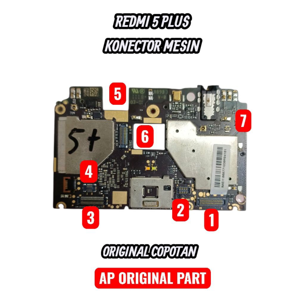KONECTOR BOARD MESIN REDMI 5 PLUS CON BATREI CON LCD CON USB CON KAMERA 100% ORIGINAL COPOTAN