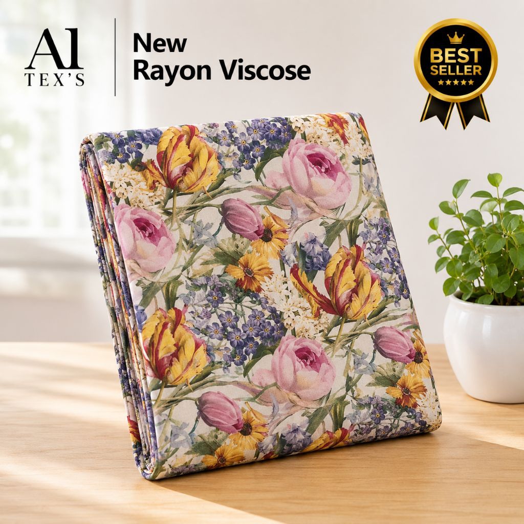 Kain Katun Rayon Viscose Premium - Kain Motif Floral Garden Bloom Premium - Kain Katun Motif Bunga V