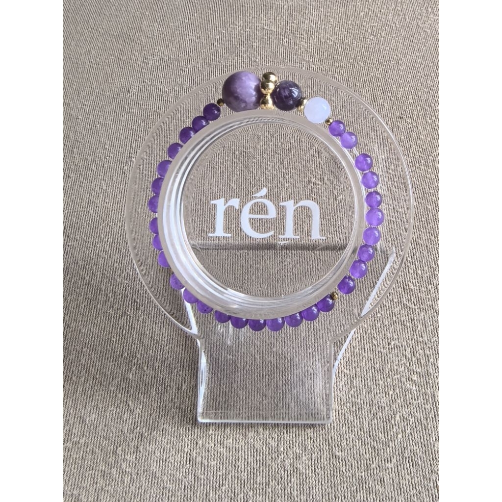 Gelang Batu Kristal Amethyst Kecubung Ungu Kunzite Fluorite
