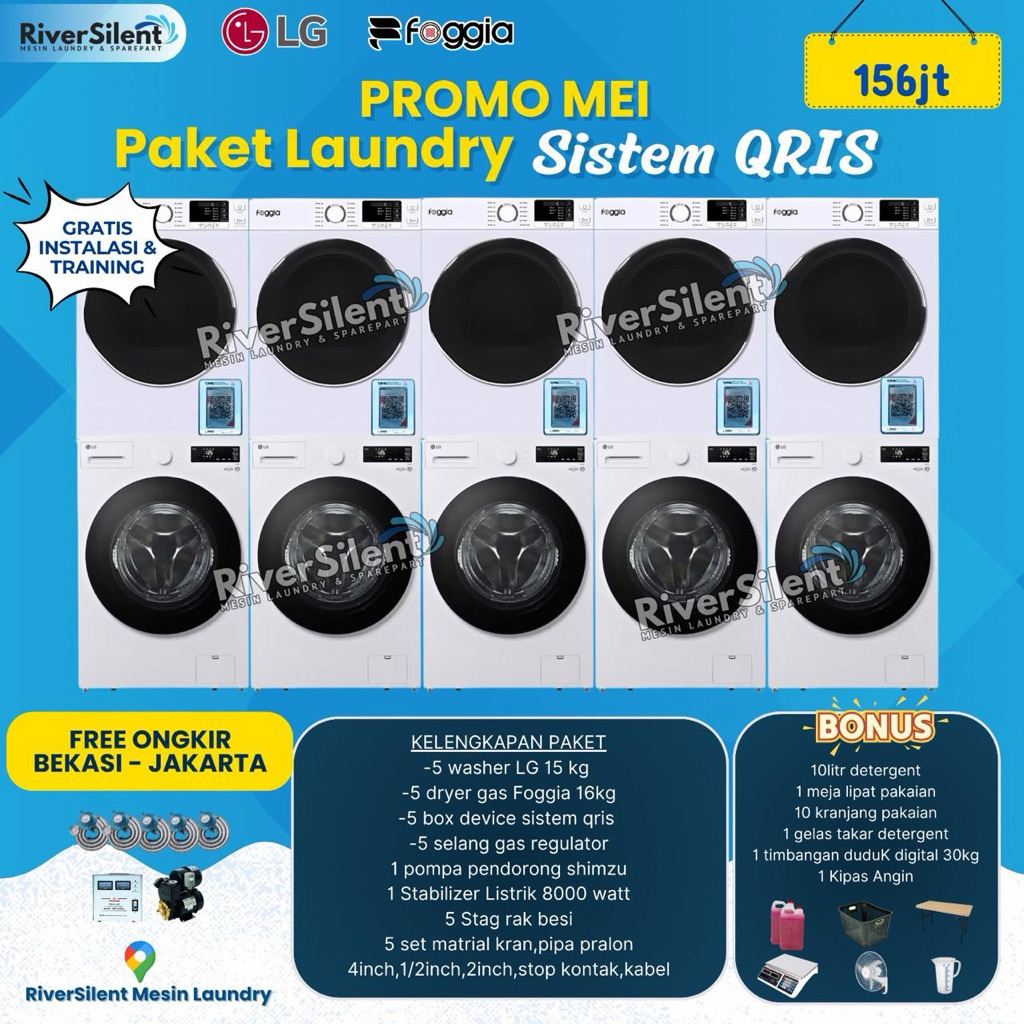 paket usaha laundry self service 156 juta | mesin laundry qris