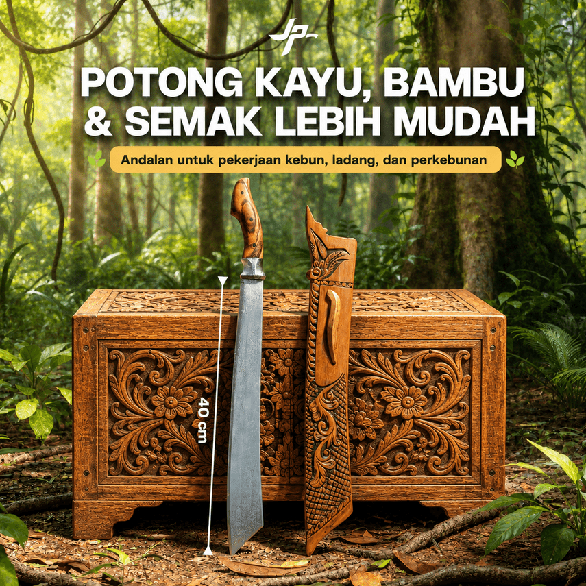 Juragan Pisau | Golok Kebun Baja Asli Sup9 Super Tajam Fulltang pin Potong Kayu Bambu dan Berkebun