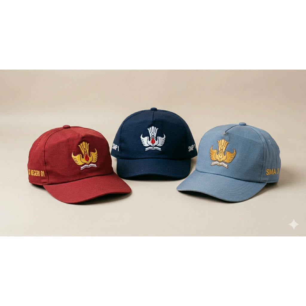 Topi Sekolah Custom Full Bordir/Sablon SD SMP SMA