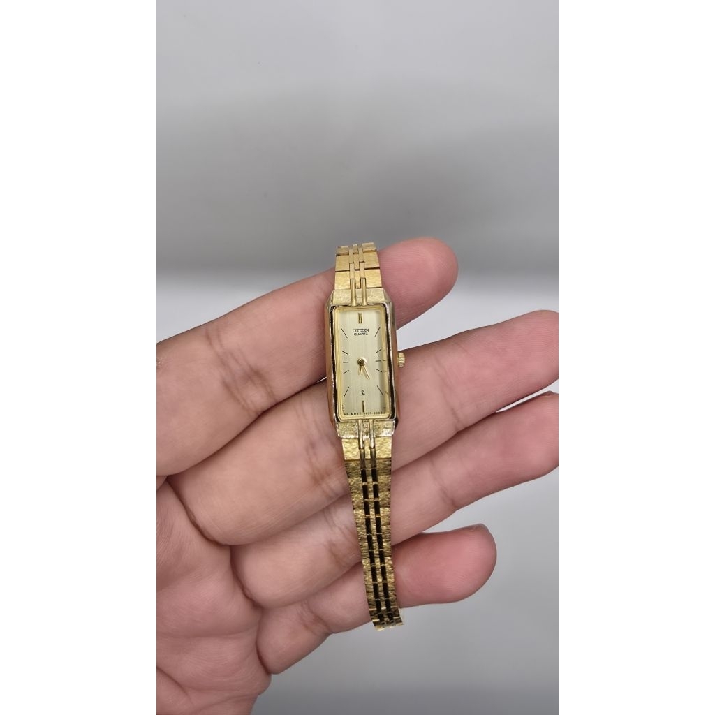 Citizen Crystron Rectangle Gold Plated Watch | Ladies Vintage Watch | Jam Klasik Cewe