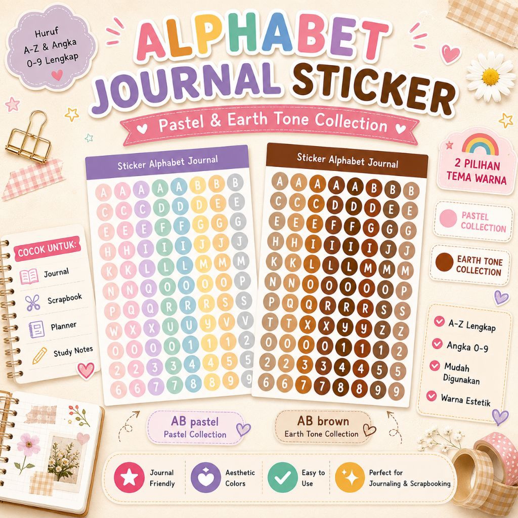 Sticker ALPHABET DECO BESAR  DIY SCRAPBOOK BUJO Journal