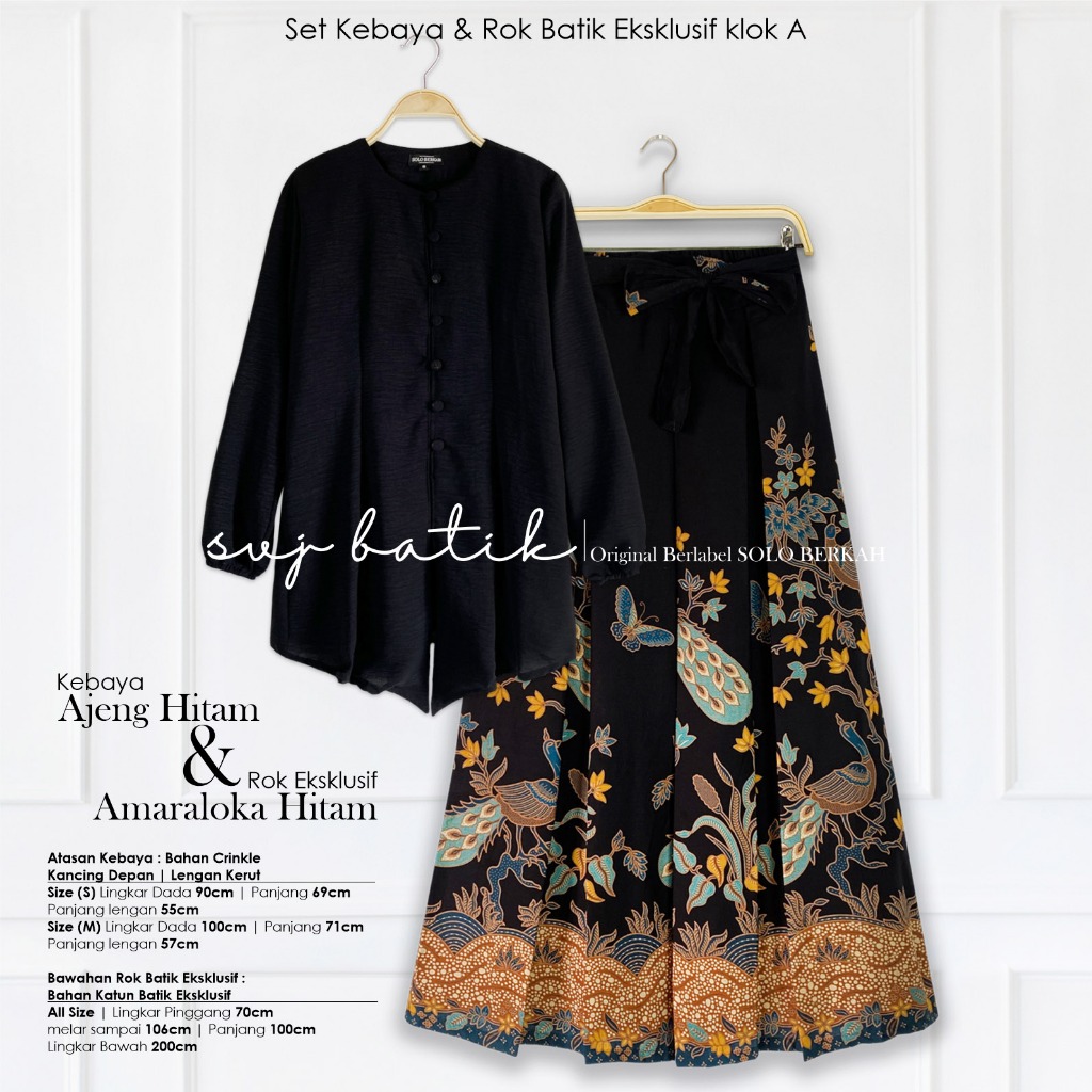 Setelan Kebaya Polos Hitam Dan Rok Batik Klok A SVJ Batik