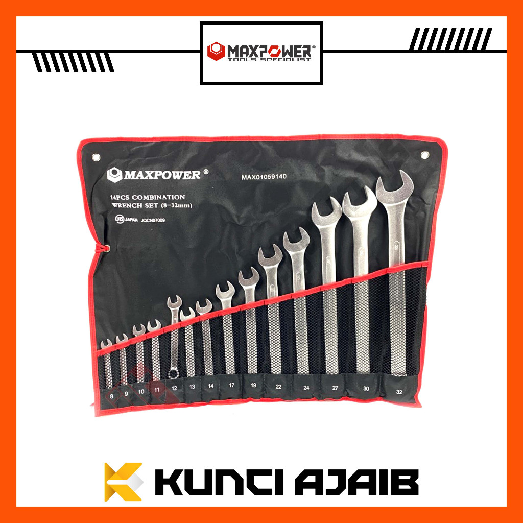 MAXPOWER 01059140 Kunci Ring Pas Set 14 Pcs 8 - 32 mm - Combination