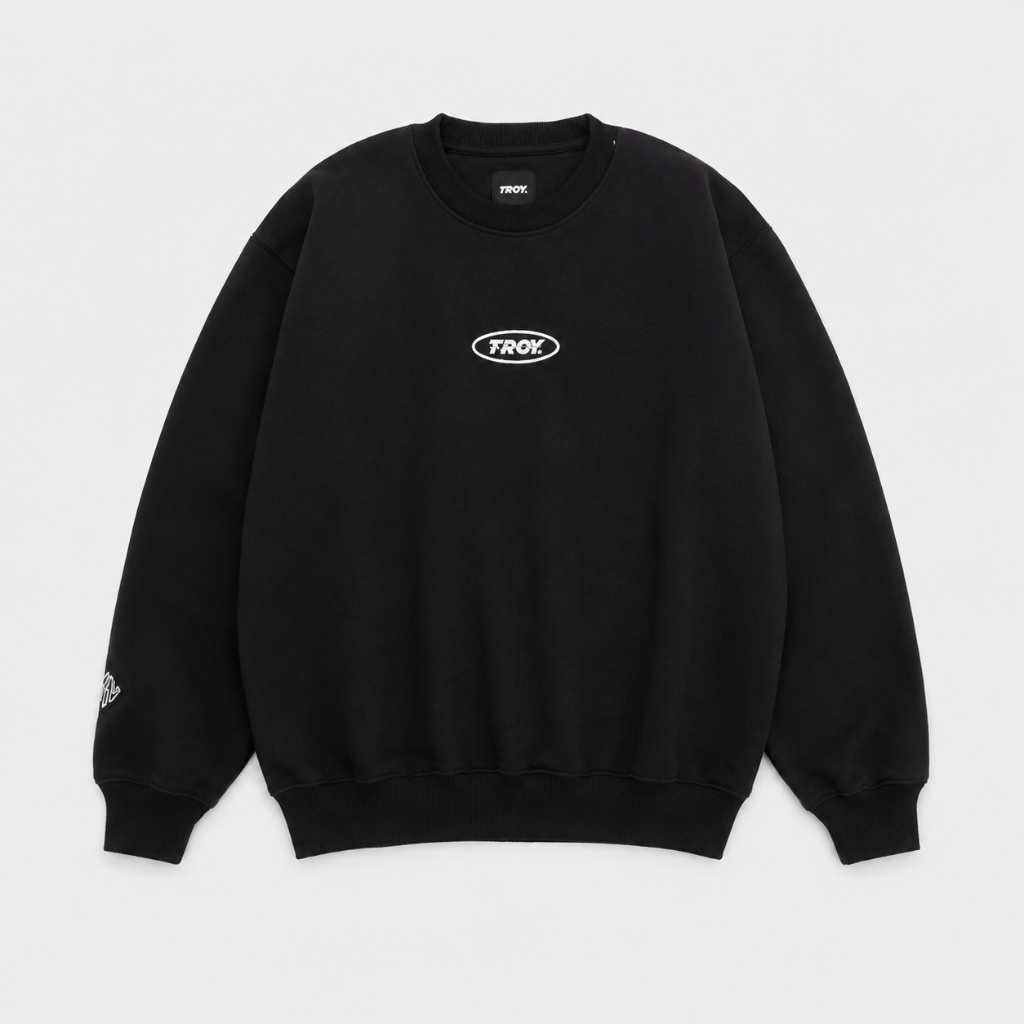 Troy Company Sweater Pria Hitam - STAY BUSY Sweater Sweatshirt Crewneck Black SWD 113