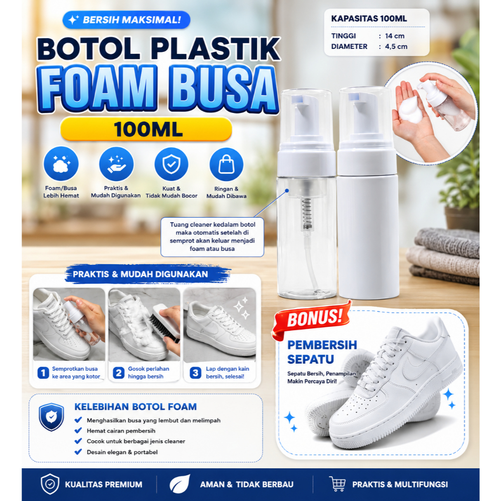 BOTOL SABUN FOAM 100ML PUTIH / BOTOL PUMP FOAM 100ML