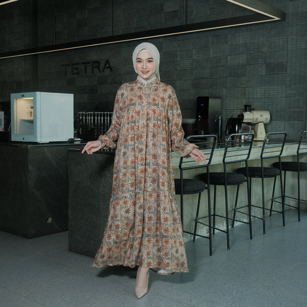 Dress Aurel Motif Coklat Premium