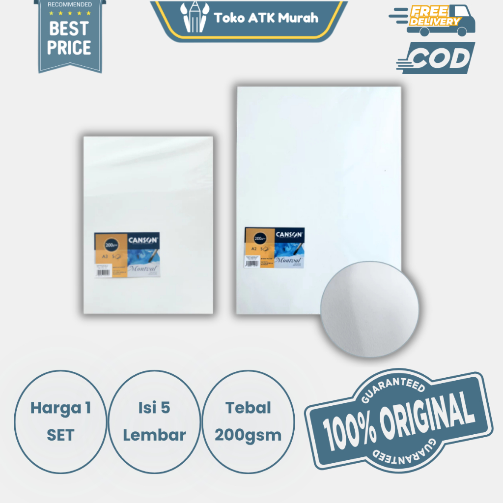 Canson Montval A3 / A2 200 gsm ( 1 Pack Isi 5 Lembar ) | Watercolor Paper Import - Kertas Cat Air