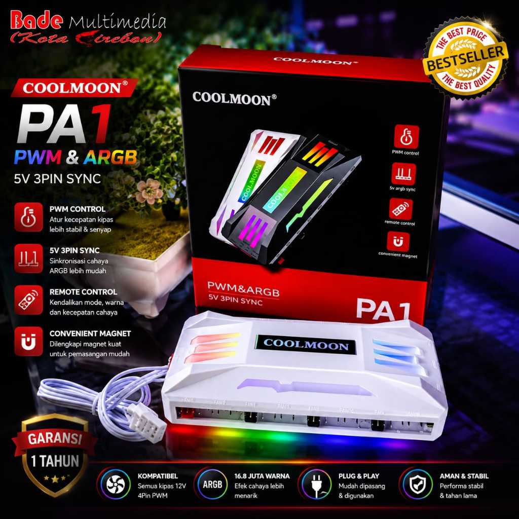 Adaptor Coolmoon Remote hub kontroler ARGB PWM FAN LED Flexibel Strip