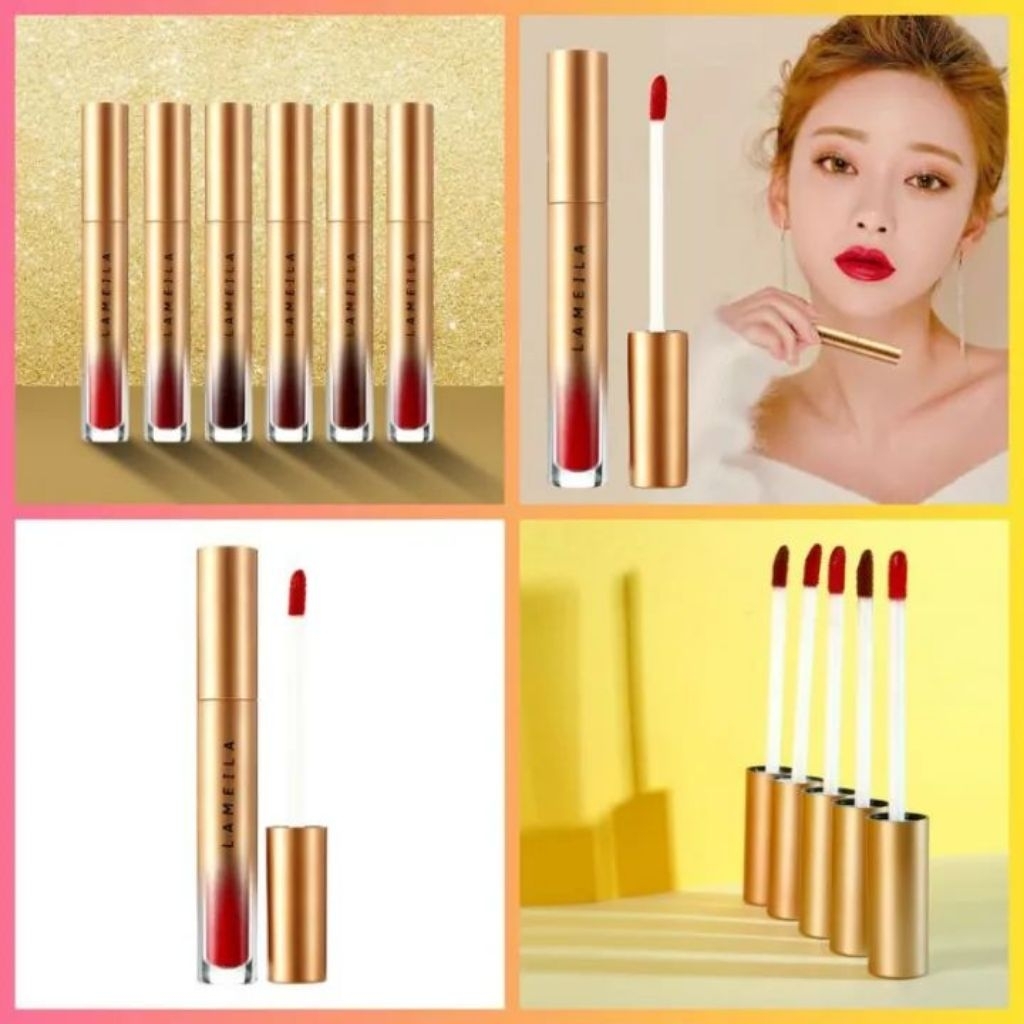 LAMEILA Gold Lip Glaze Velvet Matte Waterproof Lip Cream Tahan Lama