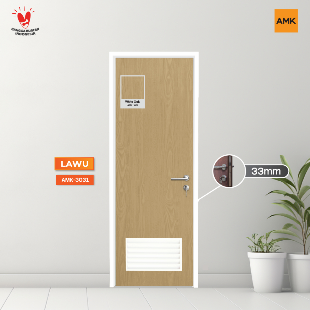 AMK Pintu Toilet Aluminium Lawu 33 White Oak, Louvre ventilasi