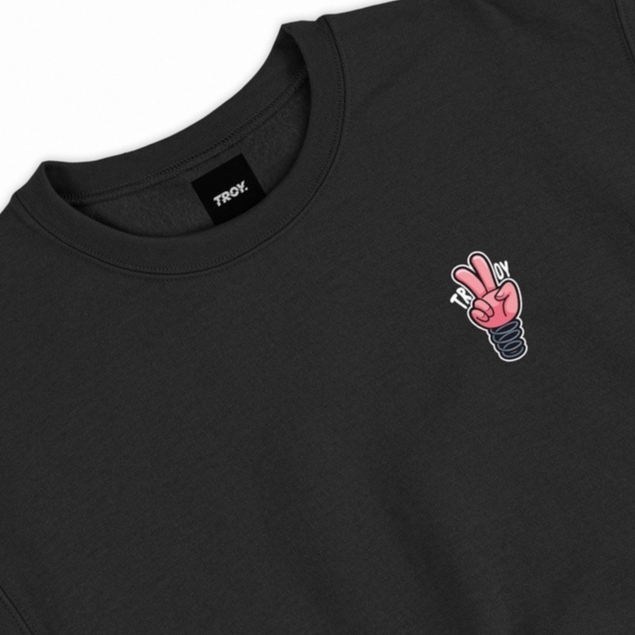 Troy Company Sweater Pria Hitam - Pink Peace Sweater Sweatshirt Crewneck Black SWD 2279