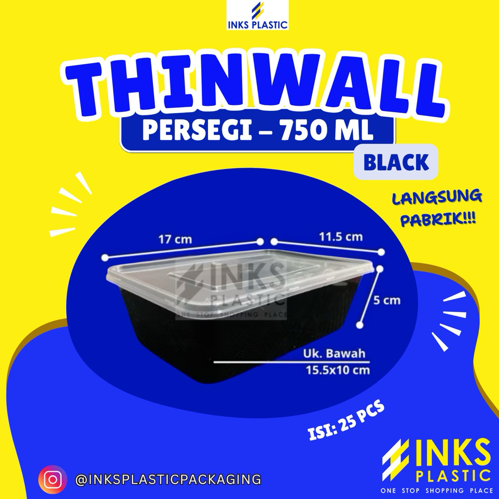 THINWALL PERSEGI 750 ML WARNA HITAM (25 PCS)