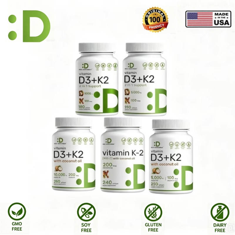 Deal Supplement Vitamin D3 K2 2-1 Complex, Vitamin D3 5000 IU & Vitamin K2 MK7 - 180 & 250 Softgels