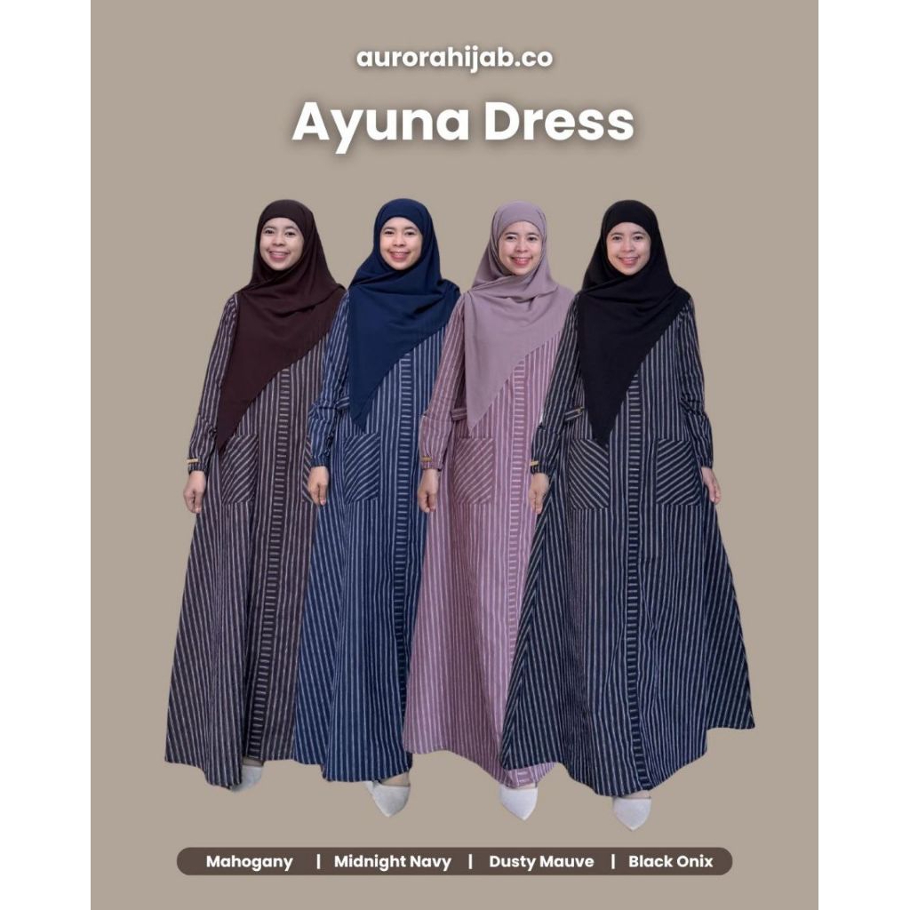 GAMIS AYUNA STRIPE BY AURORA HIJAB (GAMIS SAJA) // GAMIS SYARI KATUN MOTIF GARIS
