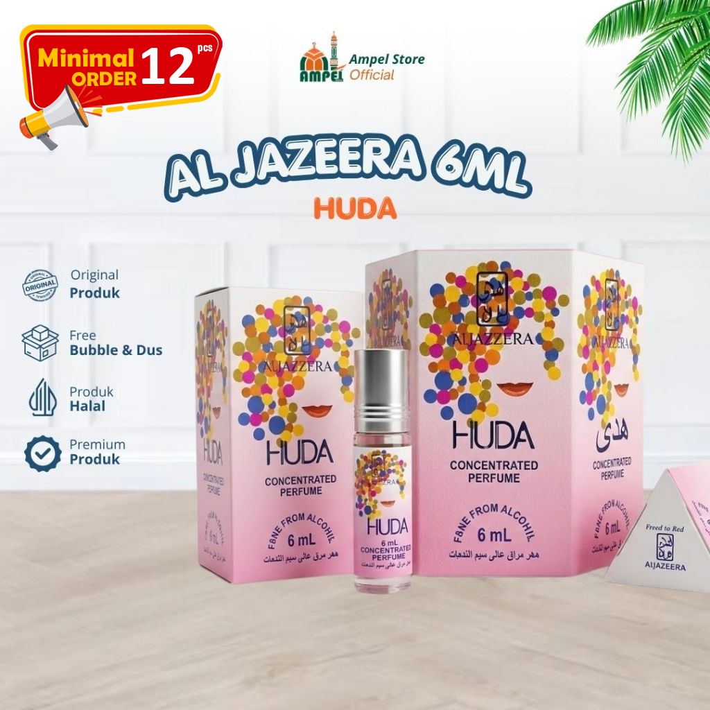 Al Jazeera Roll On 6ml Huda Min - 12 Pcs Aroma Feminim, Non Alkohol, Tahan Lama