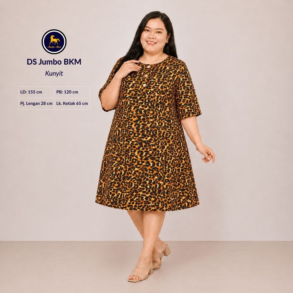 Batik Kuda Mas Daster JUMBO LD-150cm Daster Tangan Pendek Di Bawah Lutut 2 Kancing Depan Tidak Busui