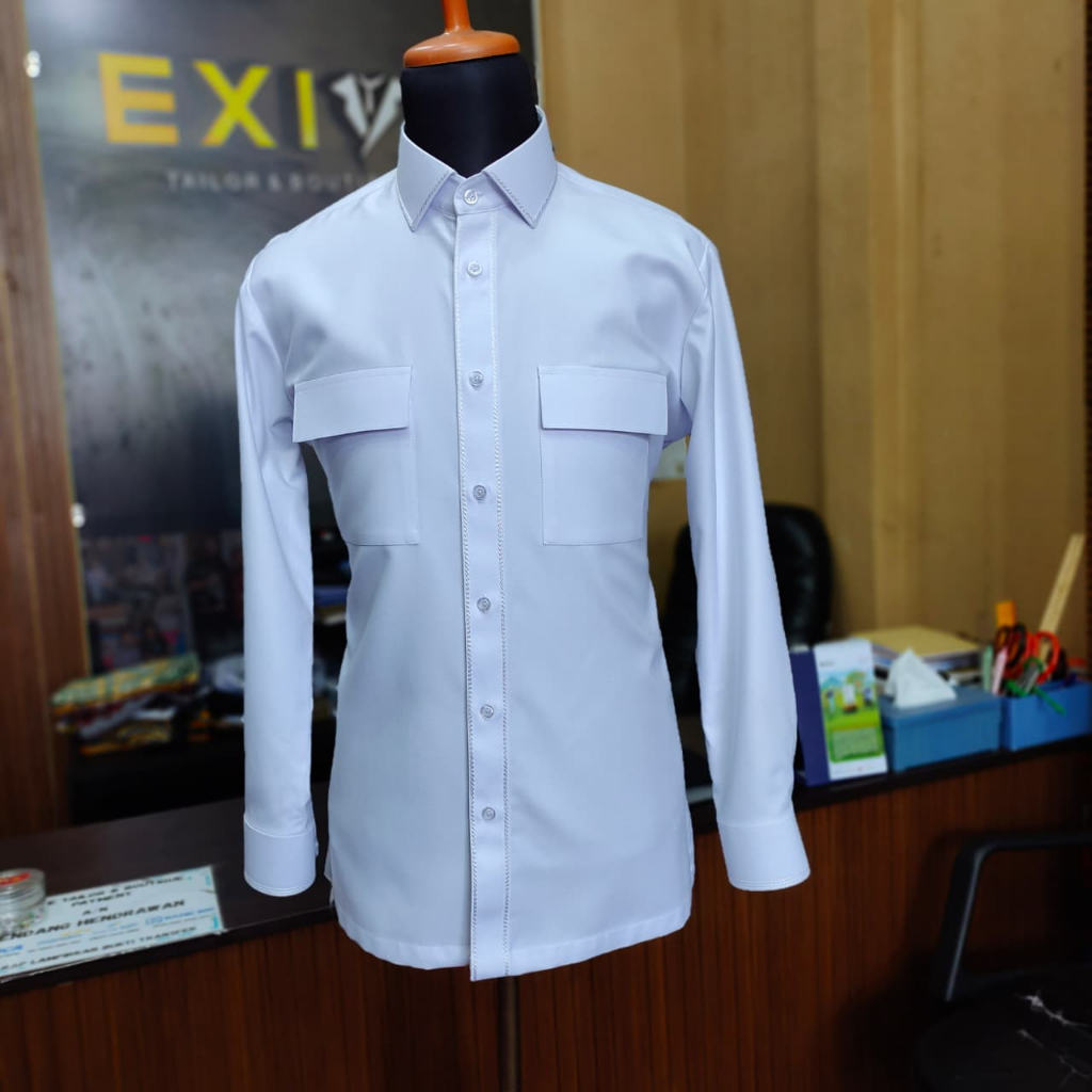BAJU KEMEJA PRIA PUTIH LENGAN PANJANG KEMEJA PUTIH KANTONG 2 KEMEJA KANTOR PUTIH KEMEJA PDH PUTIH OK