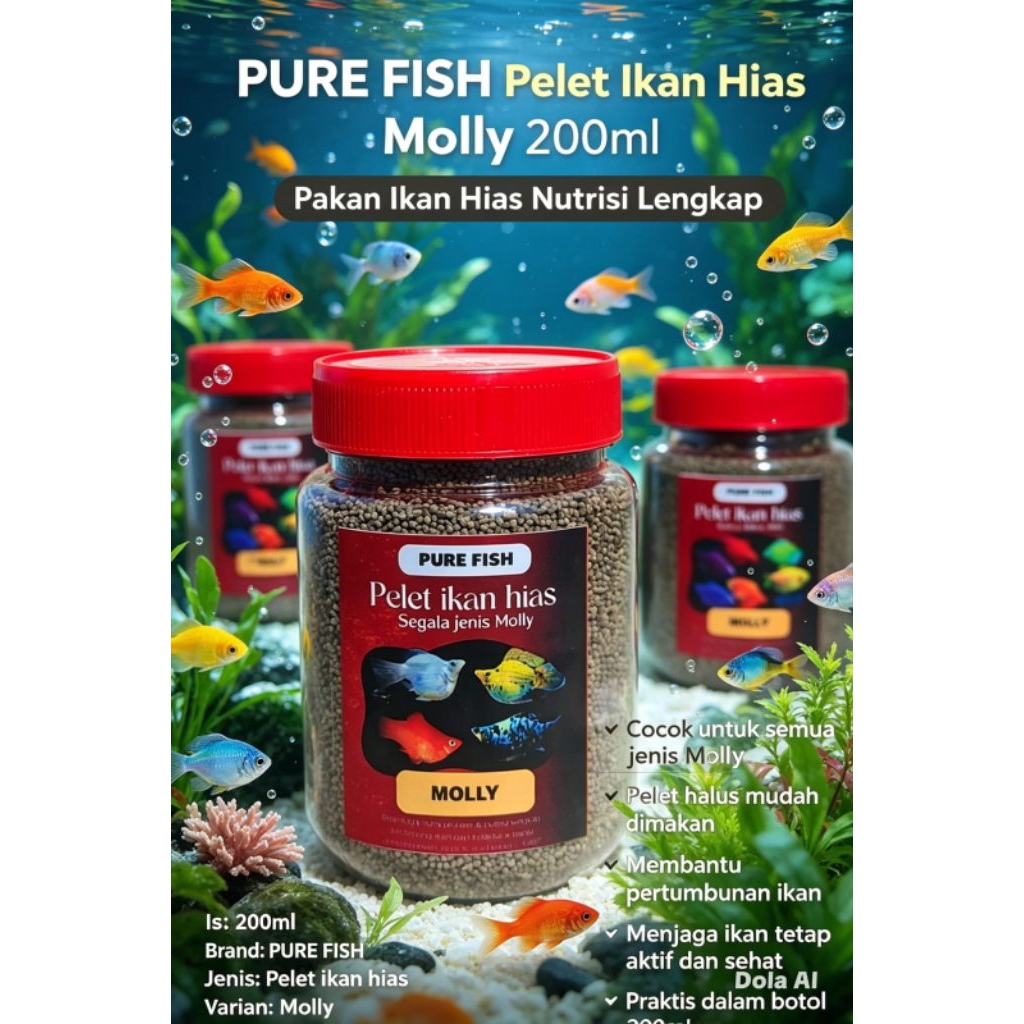 pellet ikan hias kecil varian molly untuk nutrisi seimbang