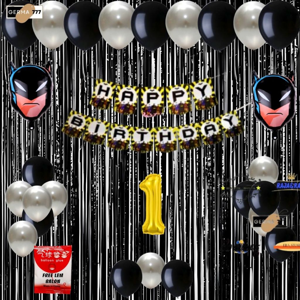 Paket Dekorasi Balon Ulang Tahun Anak Banner Happy Birthday Batman Tirai Foil Ultah Set Simple
