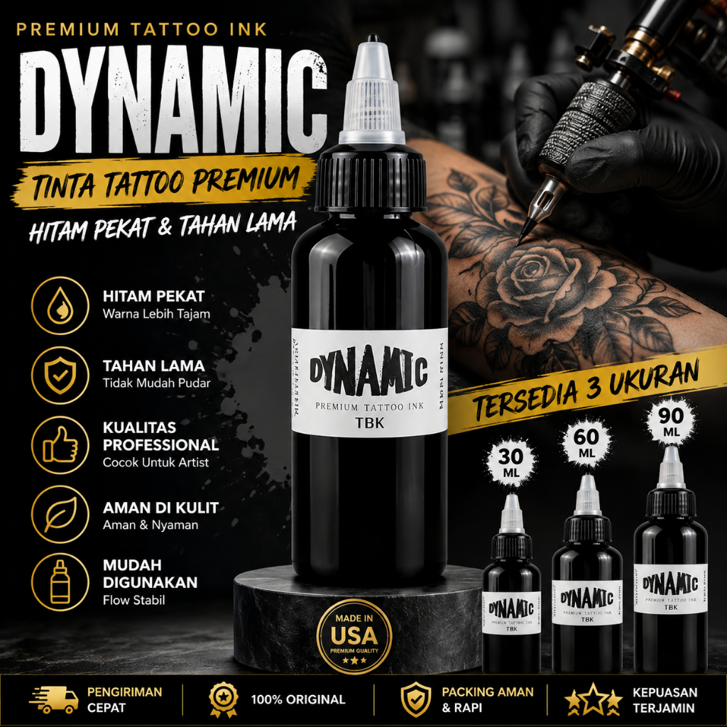 Tinta Tato Hitam Dynamic Tattoo Ink Black Pigment Pekat Profesional Untuk Tattoo Artist Body Art War