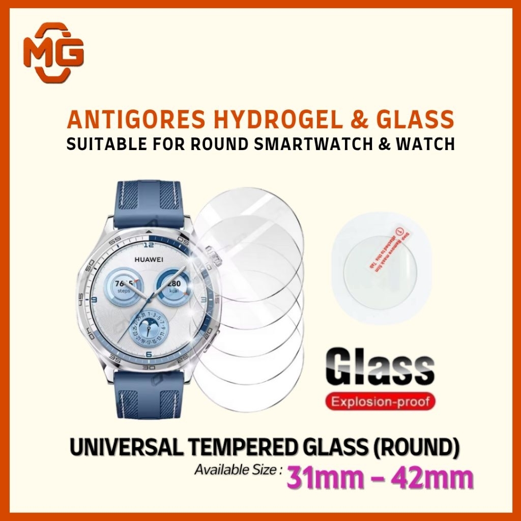 Antigores Tempered Glass UNIVERSAL Jam Tangan Smartwatch Bulat / Lingkaran 31mm - 42mm | Anti Gores 