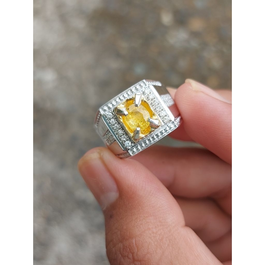 cincin perak yellow sapphire Srilangka dan berlian