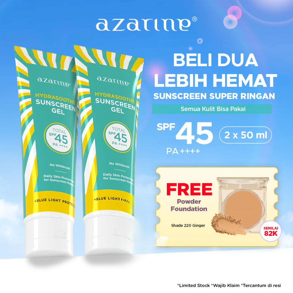 [Twin Pack Gel] Azarine Hydrasoothe Sunscreen Gel SPF45 PA++++ [2x50ml] [LOLOS UJI INVIVO INVITRO] B