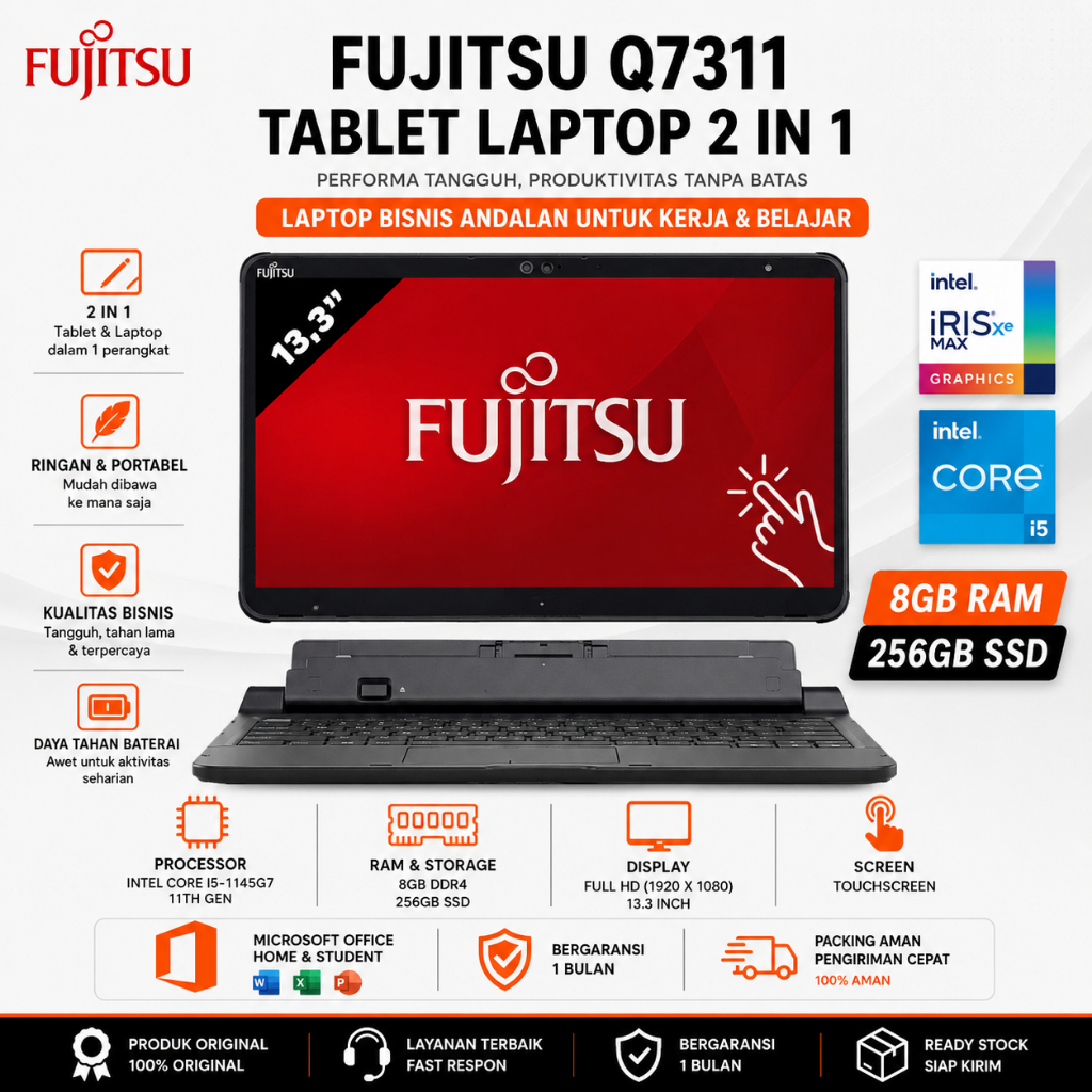 Fujitsu Q7311 | Core i5-1145G7 | RAM 8GB | SSD 128GB | 2-in-1 Touchscreen | Stylus Pen | 13.3” Full 
