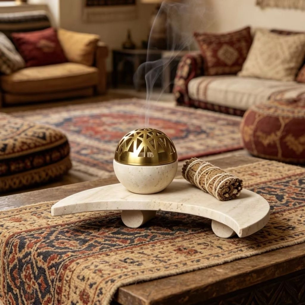 Mabkhara Keramik Gold Marmer Mabkhara Marble Bulat Beige Green Burgundy Brown Mabkhara Burgundy