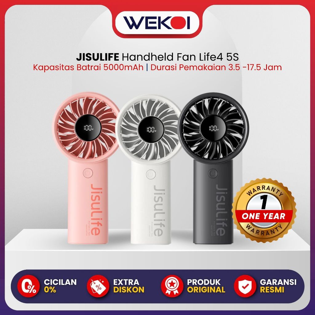 JISULIFE Life4 5S Kipas Mini Tangan 3600mAh | 5000mAh 5 Kecepatan, Kipas Gantung | Garansi Resmi 1 T