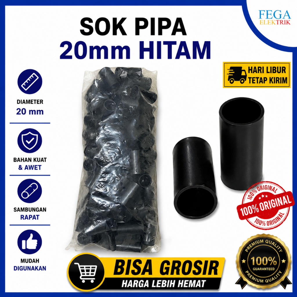 Sok Pipa 20mm Hitam – Sambungan Pipa Listrik PVC