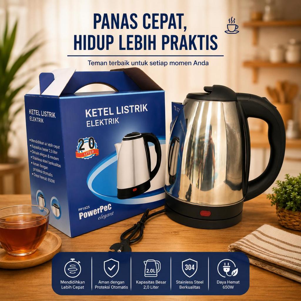 KETTLE / TEKO LISTRIK / CERET LISTRIK / PEMANAS AIR STAINLESS STEEL