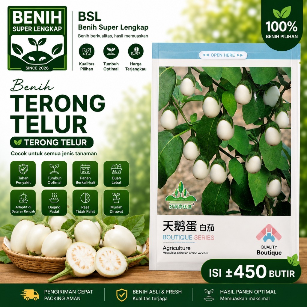 Kemasan Original | Benih Biji Terong Telur | Terong Putih | Terong Putih Bulat | UKI BIBIT