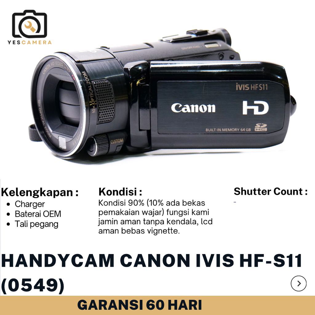 Handycam Canon Ivis HF - S11 (Bekas) - 8,59MP, Optical Zoom 10x , Digital Zoom 200x, Video Full HD, 