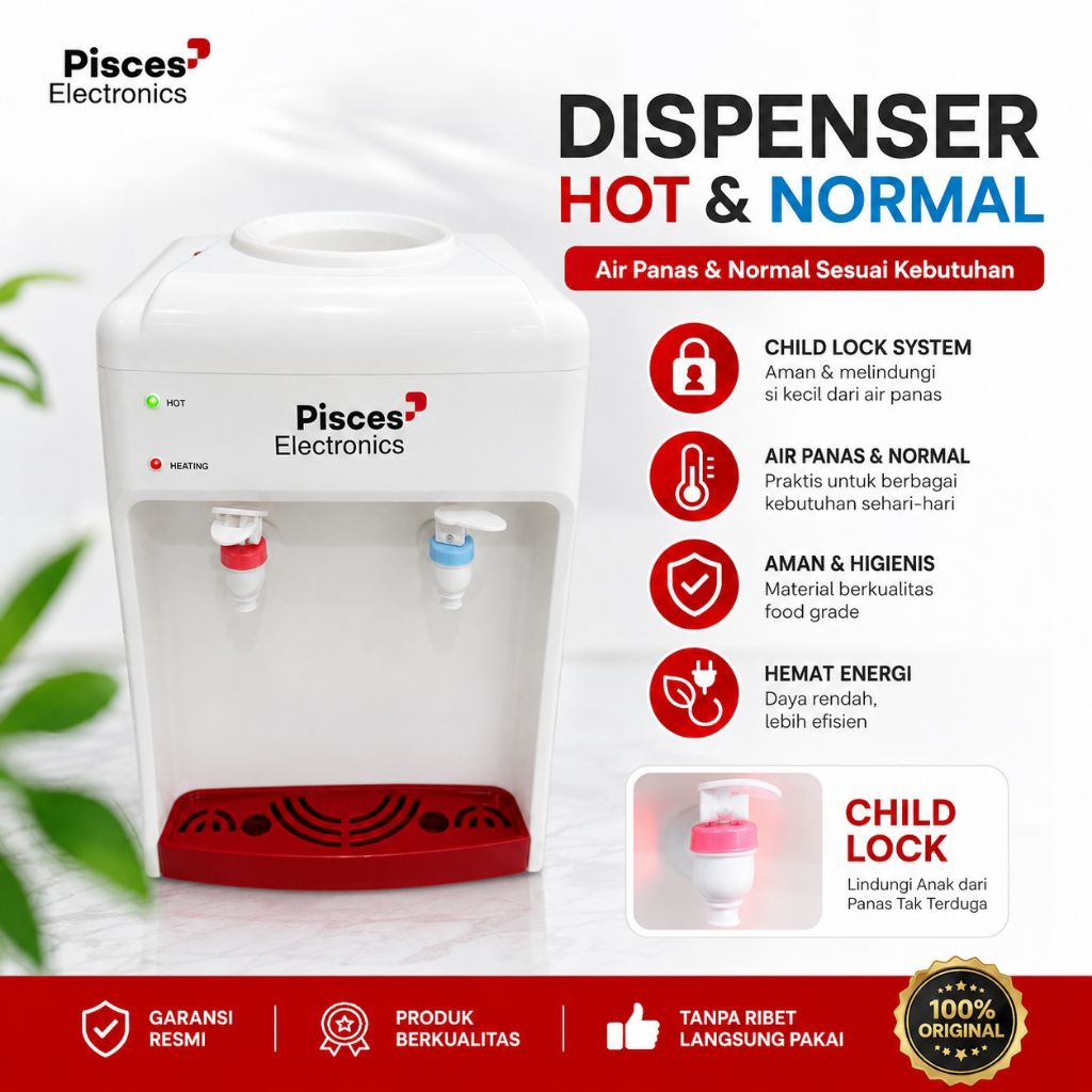Dispenser Air Galon Atas PISCES WD201 - Water Dispenser Pisces Panas Normal WD201