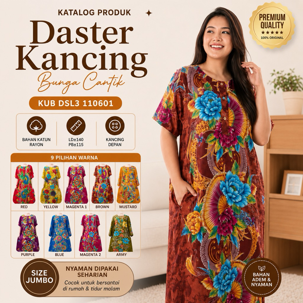 Daster Kencana Ungu Original Label Biru Oversize Lengan Pendek Wanita Kekinian Rayon Premium KUB DSL