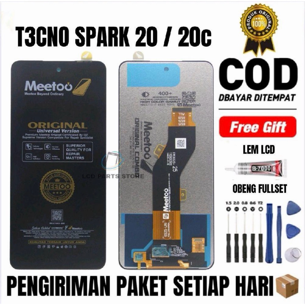 Lcd Touchscreen T3CNO SPARK 20 / 20c Fullset Original Gratis Lem obeng
