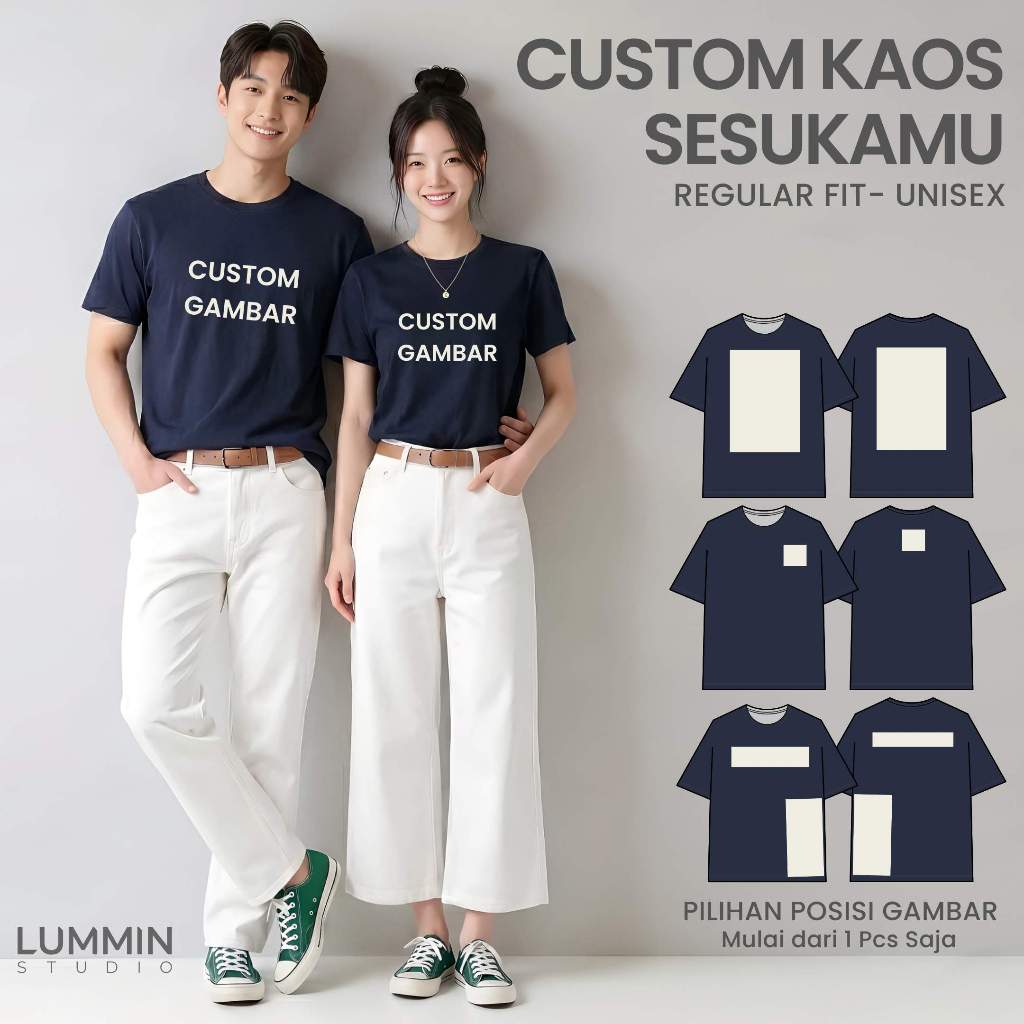 Kaos Custom Sablon Satuan Desain Sendiri Foto Kata Kata Distro Streetwear Cotton Combed 24s Unisex J