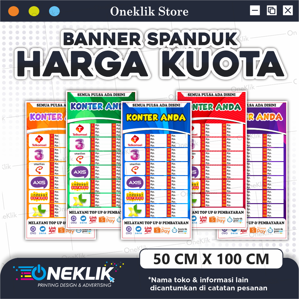 Spanduk harga pulsa / Banner Harga Pulsa / Spanduk konter murah / Banner Konter Pulsa Daftar Harga /