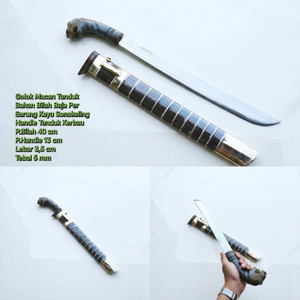 GOLOK TANDUK BULE UKIR MACAM PREMIUM