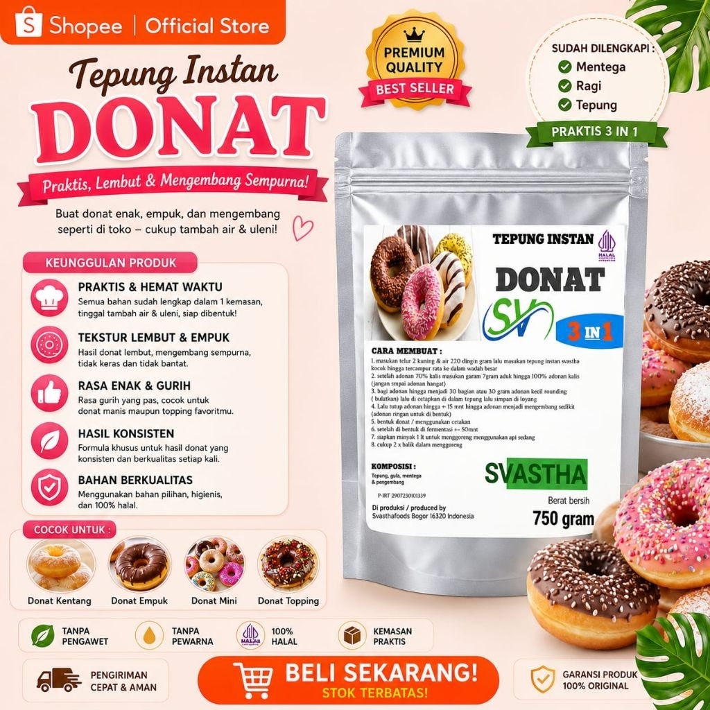 Donat Premix PREMIUM atau Tepung Buat Donat & Paket Resep donat