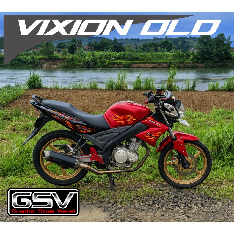 striping TRANSPARAN vixion old model api sticker lis variasi vixion old motif api